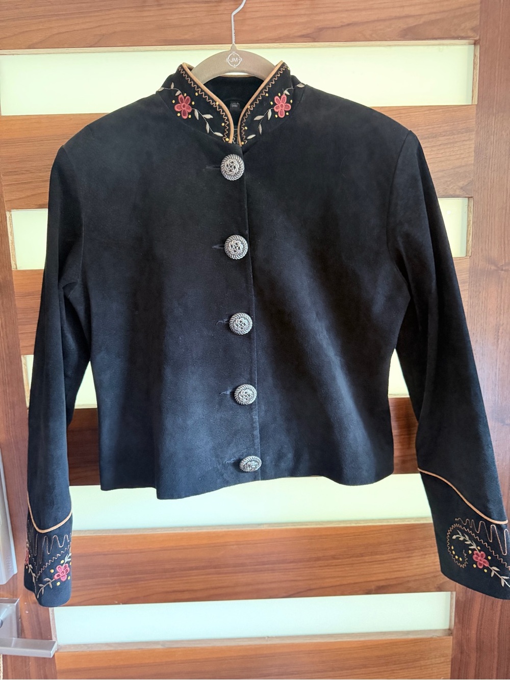 Overland Leather Vintage Black Suede Embroidered Western Jacket Women's Size 8